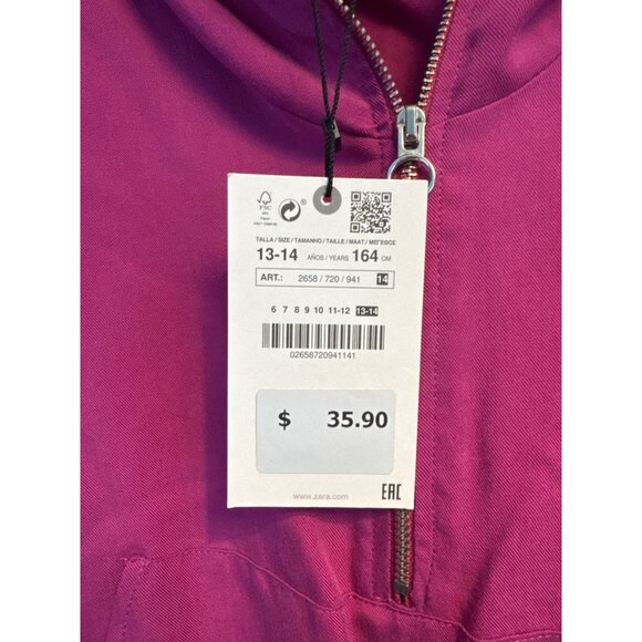 NWT Zara Girls Hooded Dress With Elastic Waist & Zip Closure Size 13/14 - Picture 3 of 4